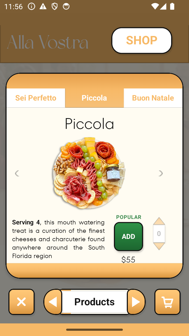 Alla Vostra products screen